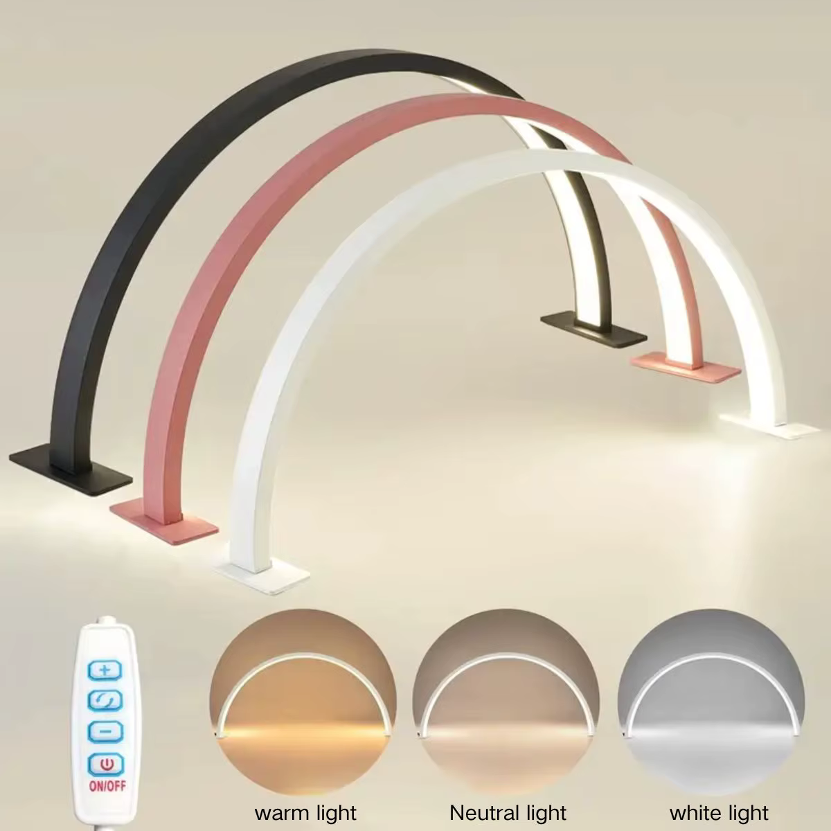 Lampe à ongles demi-lune à 3 températures de couleur, LED dimmable, lumière de bureau en arc, sans éblouissement, protection des yeux, lampe de beauté pour nail art et extension de cils