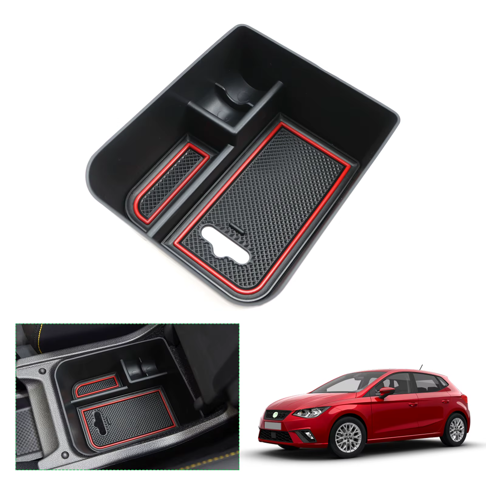 RUIYA Boîte de rangement pour accoudoir de voiture pour Seat Ibiza Typ 6F / Arona SUV 2020-2025 Conteneur de contrôle central Auto Seat Arona Accessoires