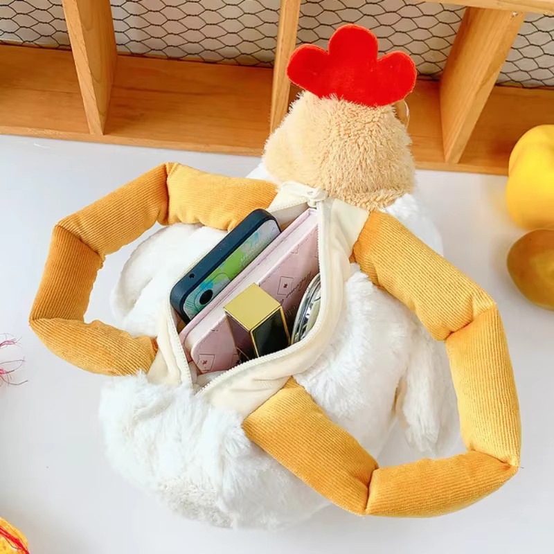 Sac à main en forme de poule pour femme, sac en peluche jetable, porte-clés pendentif drôle Kawaii, sac à main cartable au beurre, cadeaux d'anniversaire