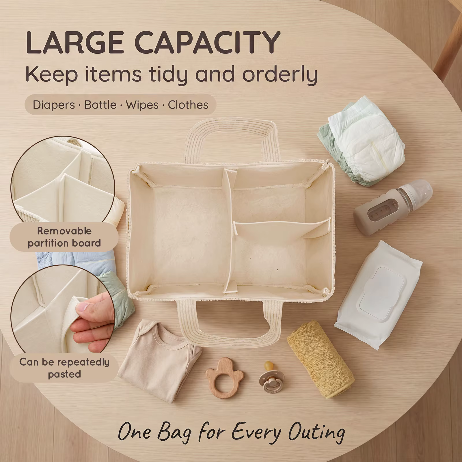 Organisateur de couches pour bébé en velours côtelé, panier de rangement pour couches avec poignée, pliable, multi-poches, sac portable pour maman et nouveau-né