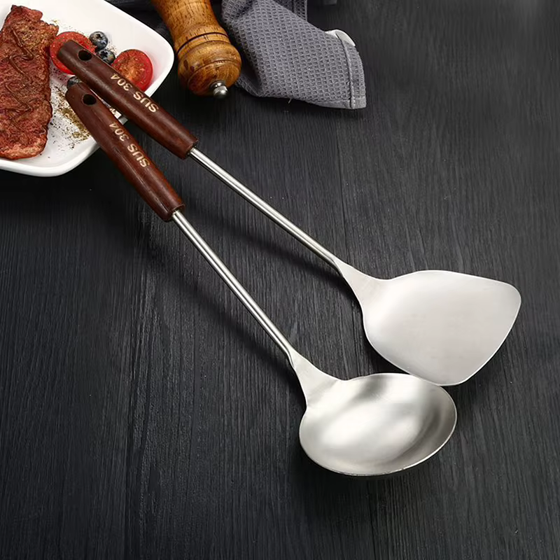 Wok spatule fer et louche ensemble d'outils ustensiles de cuisine spatule pour équipement de cuisine en acier inoxydable accessoires de cuisine essentiels