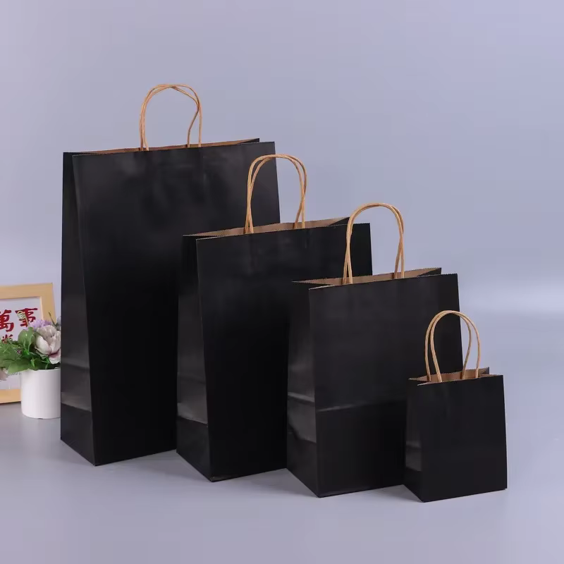 Sacs cadeaux en papier Kraft avec poignées, 10/20/30/50/100 pièces, Shopping, transport artisanal, sac marron blanc, fournitures de fête de noël