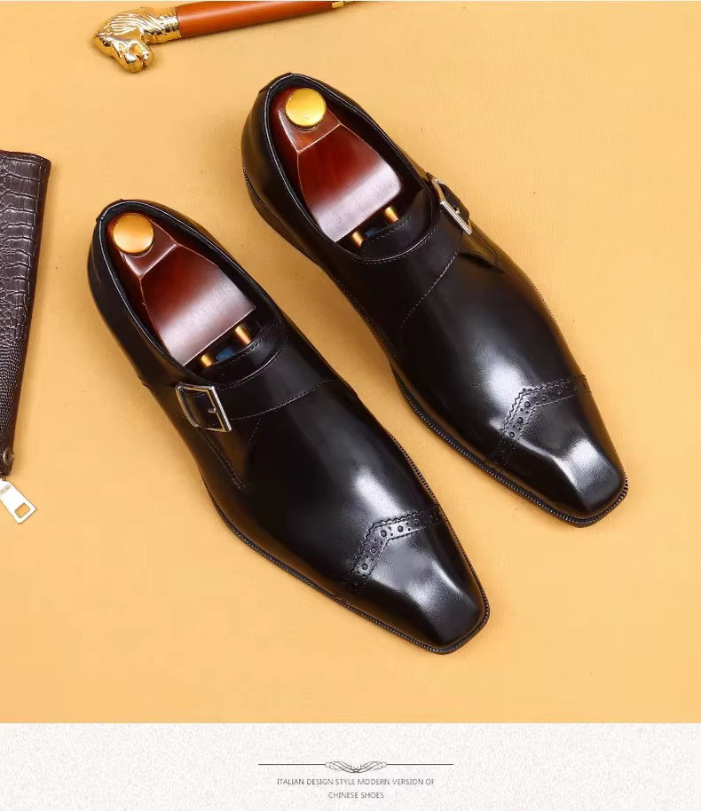 Chaussures habillées pour hommes, bout pointu, boucle, haut de gamme, mariage, grande taille, Style européen, vêtements de travail, Derby