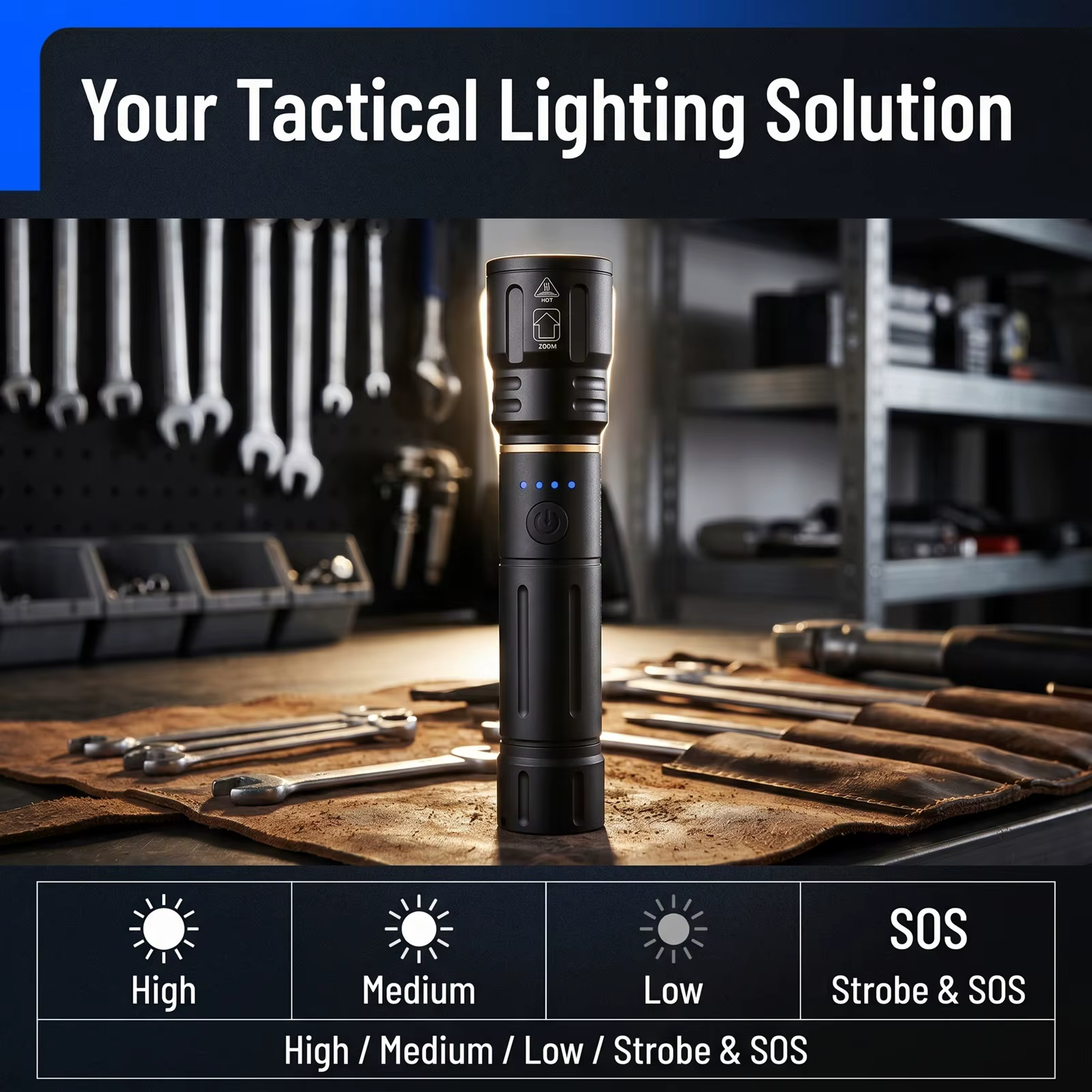Lampe torche LED Alonefire Zoom haute puissance à lumière bleue, rechargeable par USB, en aluminium, pour le camping, la randonnée, la chasse, la pêche