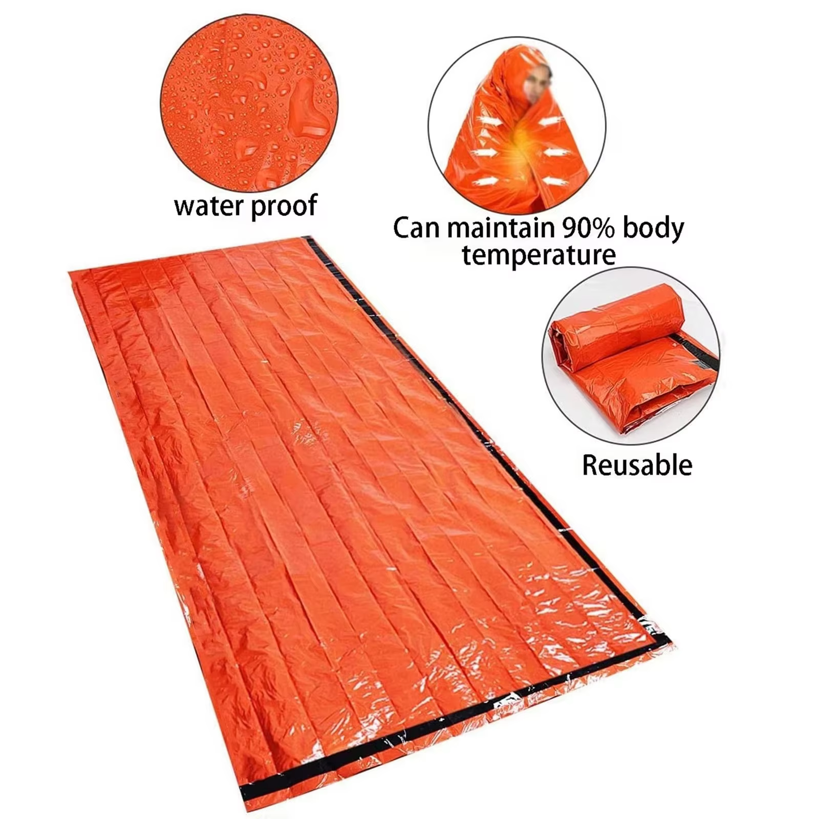 Sac de couchage thermique d'urgence compact et léger – Imperméable
