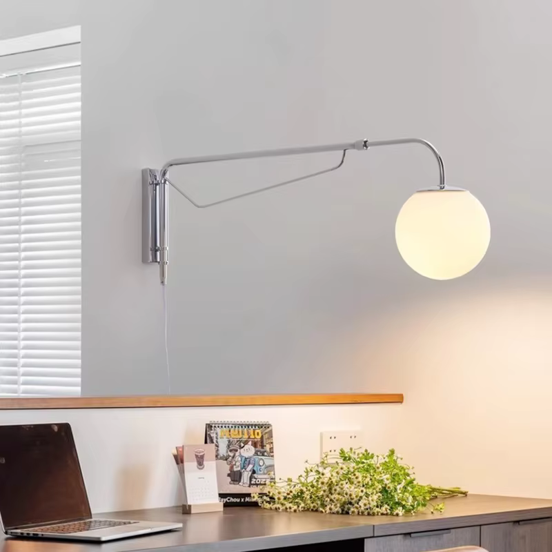 Lampes murales modernes à bras oscillant à Long poteau chromé, lampe à bras Long rétractable rotative, minimaliste, pour chambre à coucher, salon, E27