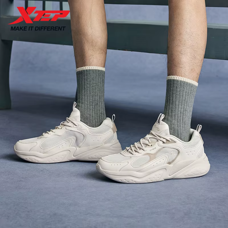Xtep chaussures de loisirs pour hommes 2025 été léger maille respirant à semelles épaisses rehaussant la hauteur rétro chaussures décontractées 875219320014