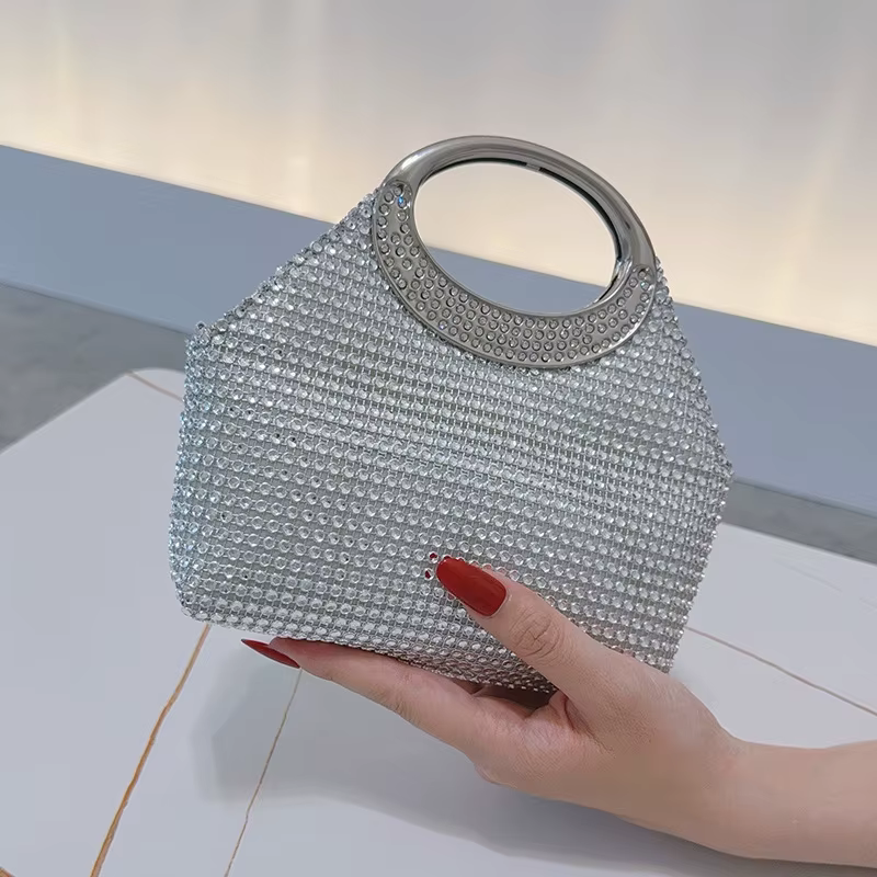 Sac de soirée en argent avec diamants, sac à main incrusté de diamants, sac de banquet pour femme