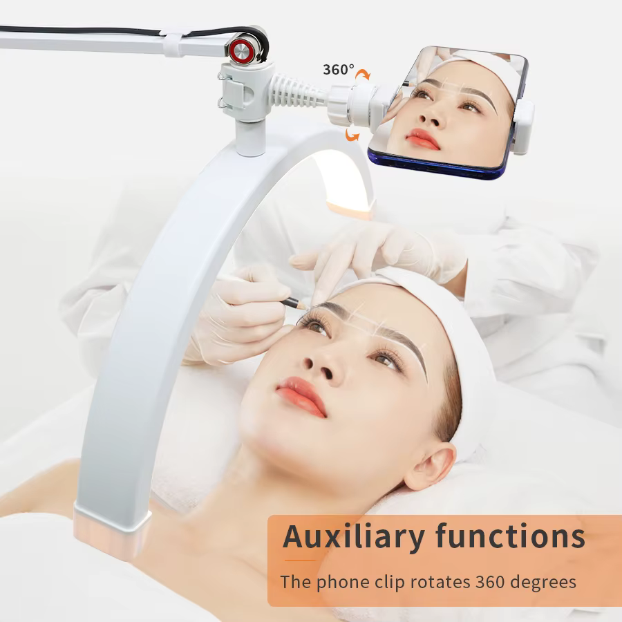 Lampe LED demi-lune 180 LED pour extensions de cils, tatoueurs et esthéticiennes, avec support de téléphone pour soins de beauté et sourcils