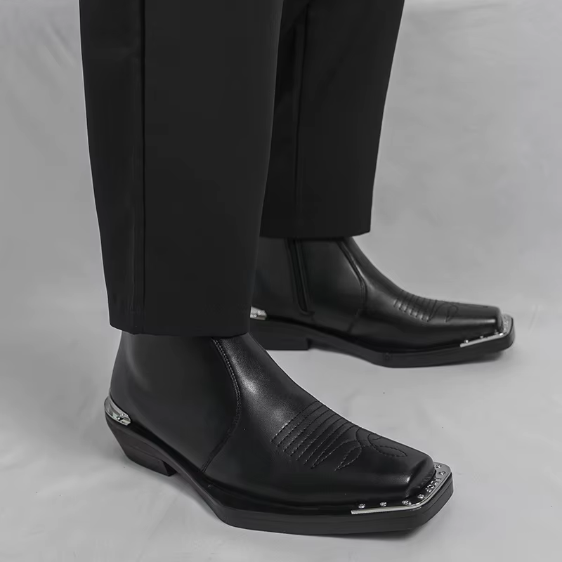 Bottes en cuir à tige haute pour homme