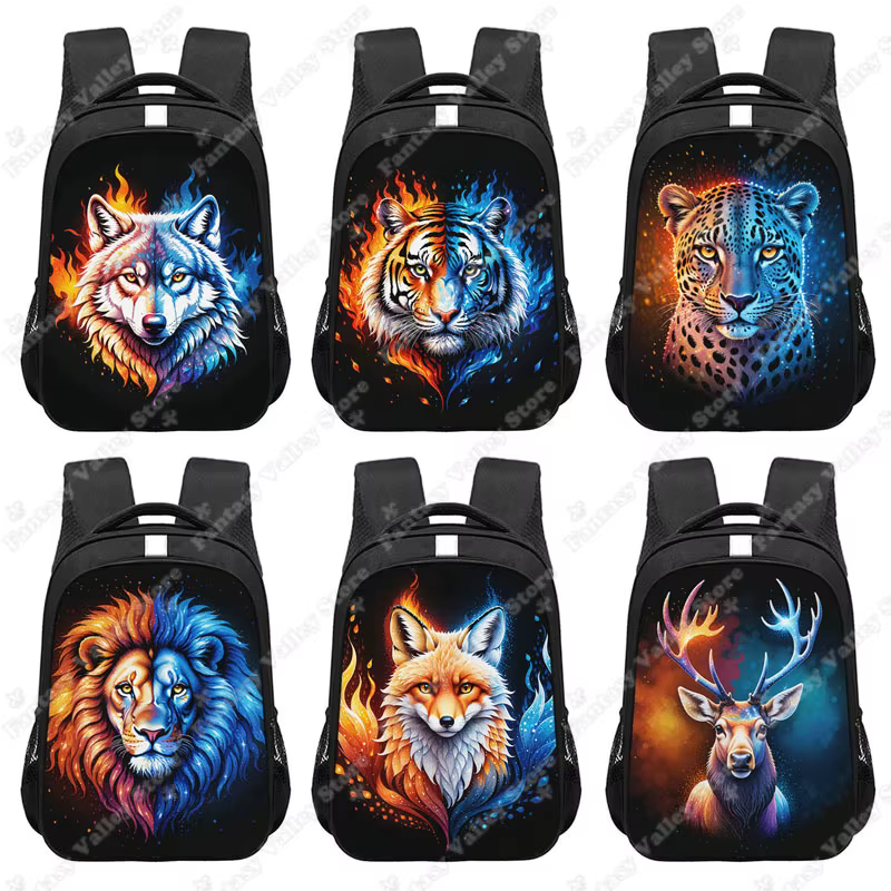 Sac à dos Ice Fire Wolf pour enfants, tigre, renard, animaux, sac de rangement pour adolescents, cartable d'école, sac à dos de voyage, cadeau