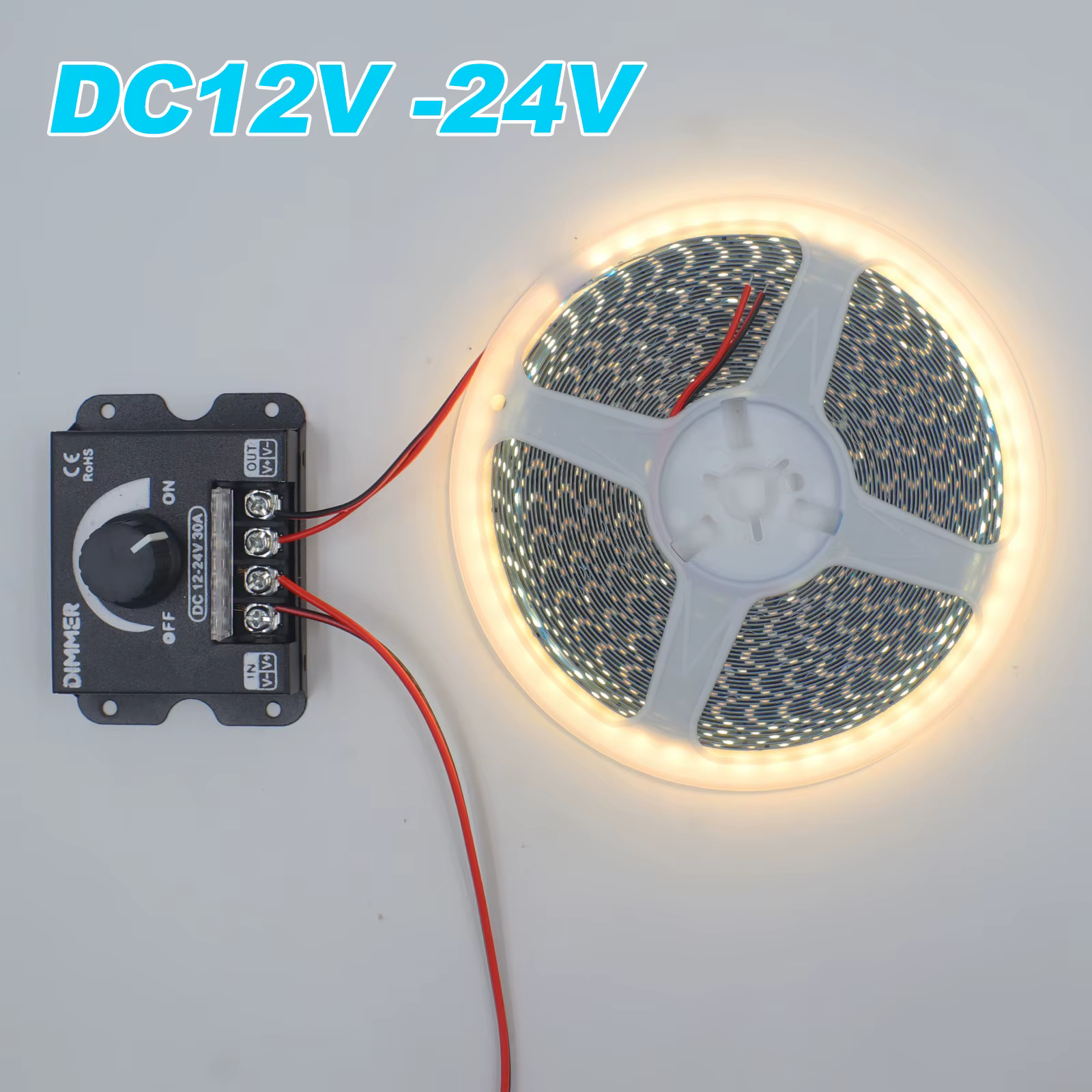 Variateur de luminosité réglable DC 12V 24V LED 360W 30A, contrôleur pour bande lumineuse LED 2835, accessoires d'éclairage