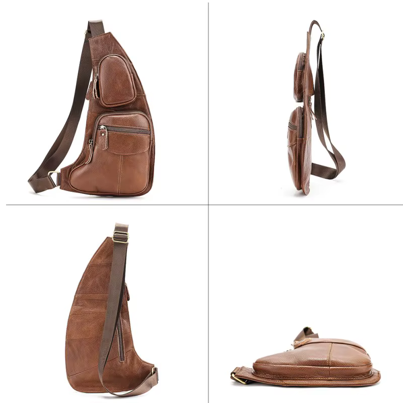 Hommes en cuir véritable fronde bandoulière haute qualité sac de poitrine multi-poches décontracté mâle peau de vache sac à bandoulière sac à dos sac à dos