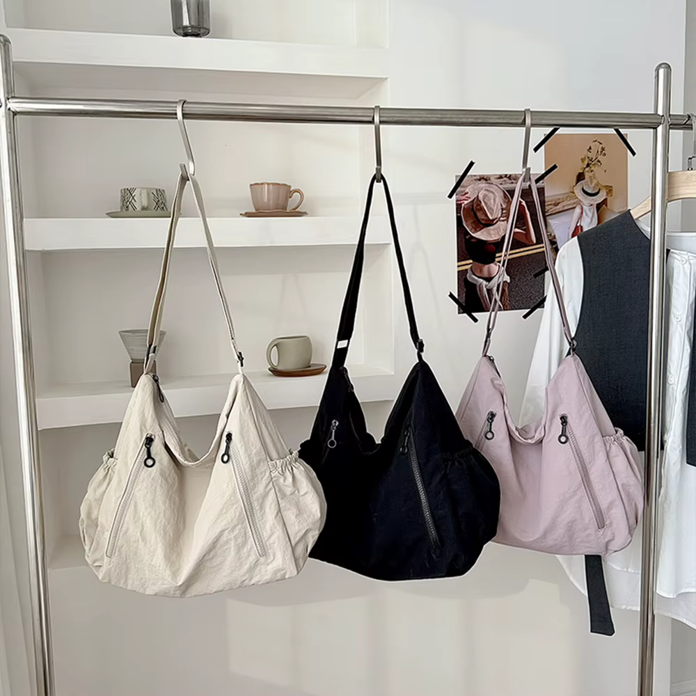 Sac hobo plissé simple grande capacité pour femme, sac à bandoulière léger et multi-poches pour les trajets quotidiens, nouveau sac décontracté