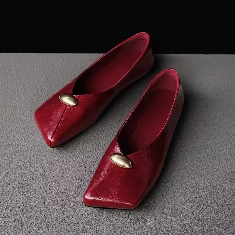 Mocassins de style printanier pour femmes - Chaussures basses à bout carré et semelle épaisse, modèle une pièce