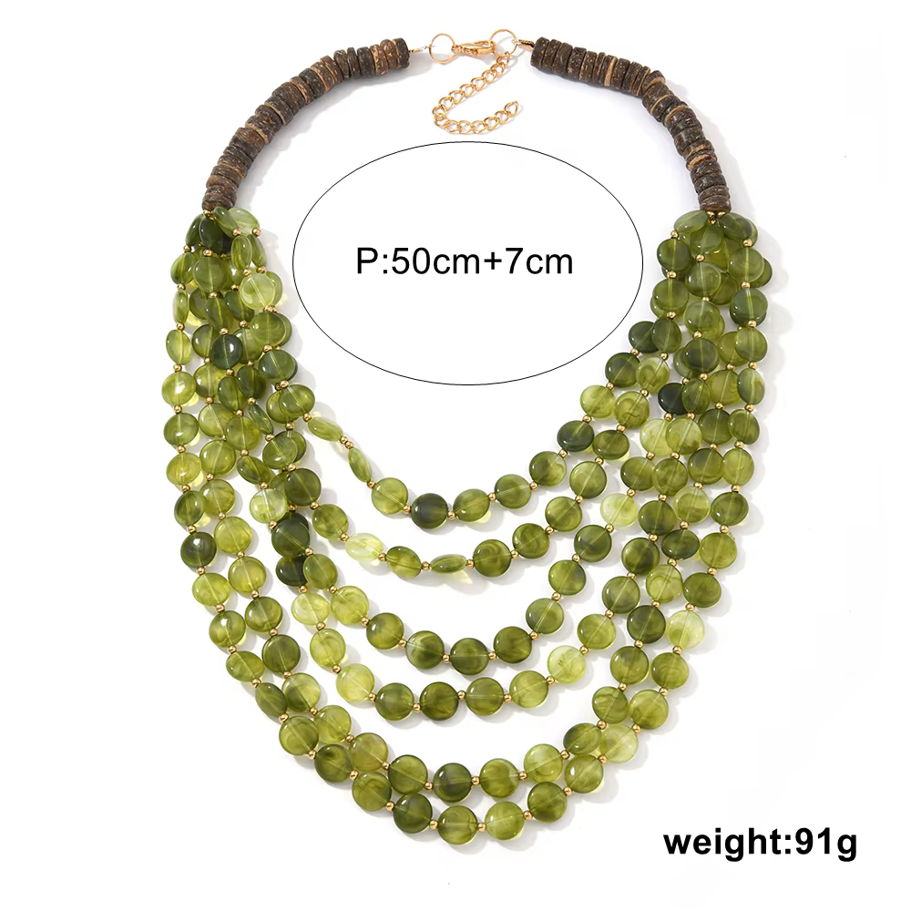 Collier bohème multi-couches en perles acryliques faites à la main pour femme, bijou fantaisie pour les vacances à la plage