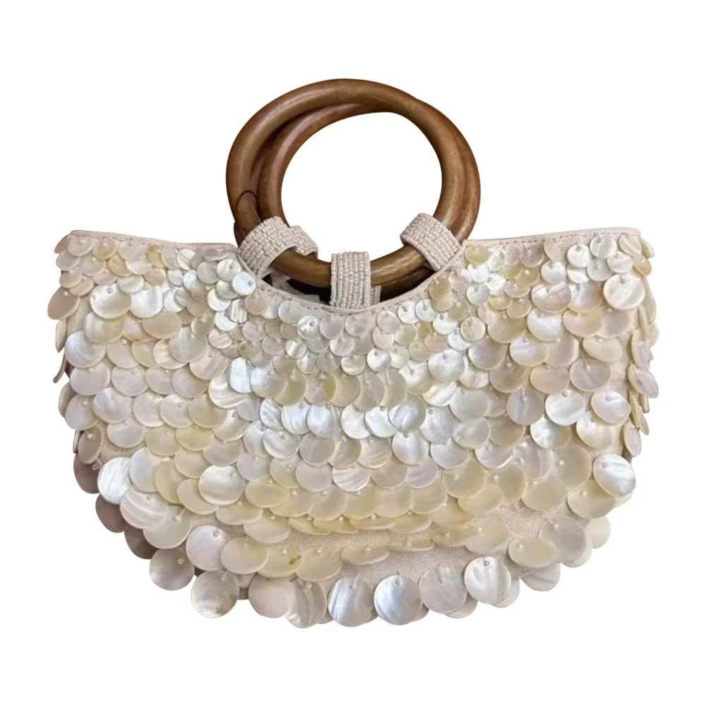 Sac perlé féerique fait à la main Embellissements de coquille de grande capacité Porte-monnaie pochette