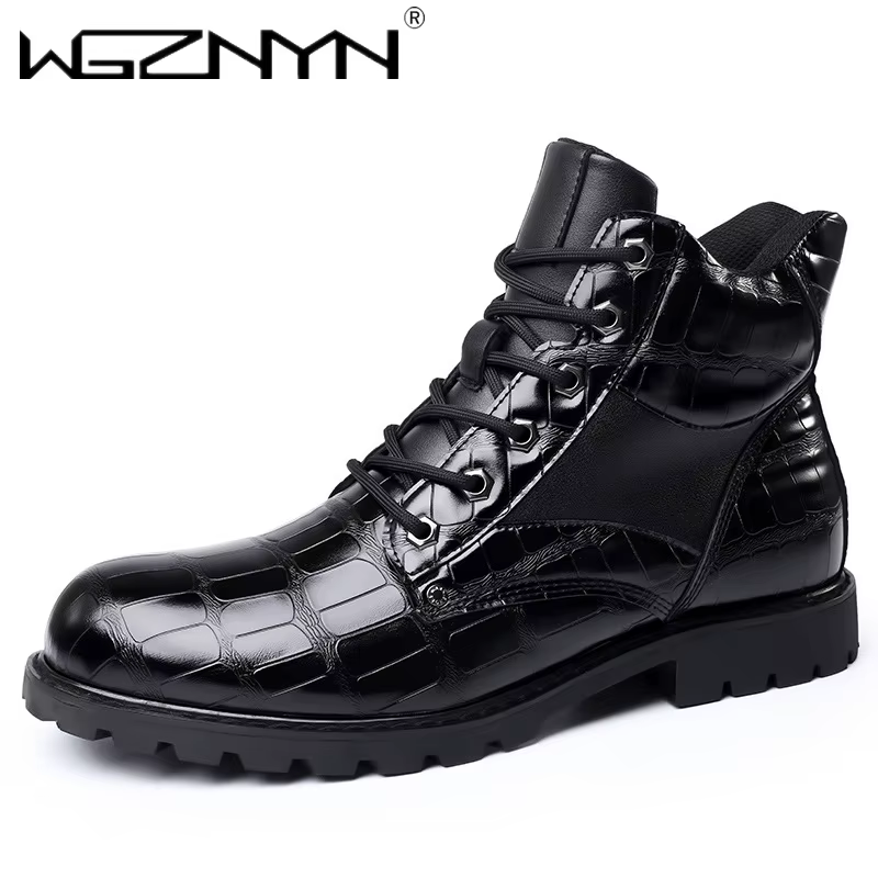 Bottines à plateforme noires de Style britannique pour hommes, bottines de moto confortables en cuir, de luxe, Chelsea