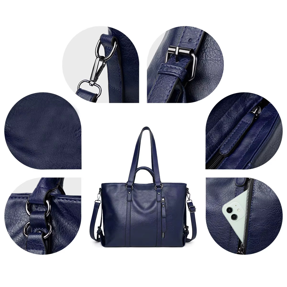 Sac à main de travail en cuir PU rétro de 14 pouces et design multi-poches, adapté au sac d'ordinateur de bureau pour un usage quotidien pendant