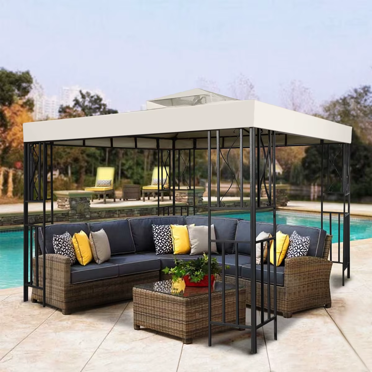 Housse de remplacement pour tonnelle de jardin 3x3M, auvent de remplacement à 2 niveaux pour tente de jardin extérieure, toit de tente de patio pour protection solaire