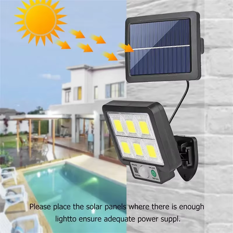 Lampes à détecteur de mouvement, éclairage de rue de jardin, lampe solaire LED, lampe murale solaire séparée, 3 modes, étanche, pour garage, éclairage mural de sécurité