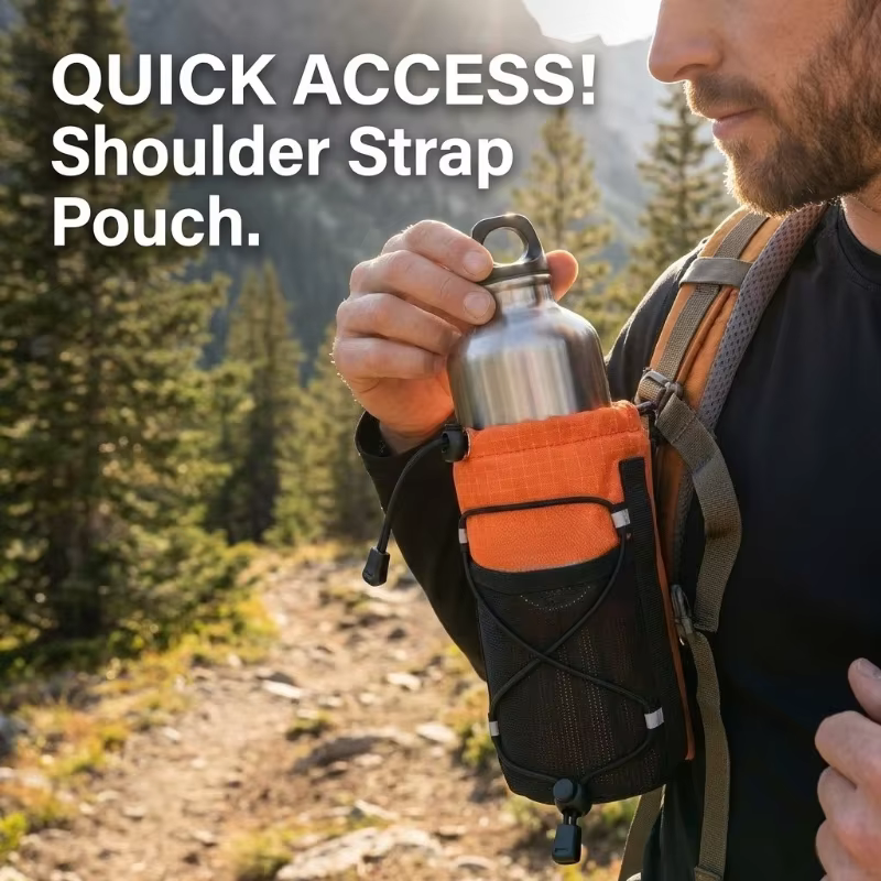 Sac à bandoulière extérieur avec support pour gourde de voyage, pochette suspendue pour bouteille d'eau, rangement pour téléphone portable, randonnée, camping, sports