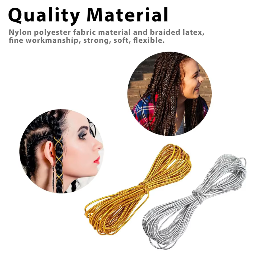2 pièces, accessoire pour cheveux tressés, décoration pour coiffure tressée de 5 m, cordon élastique tressé africain, pendentif décoratif, emballé en cadeau