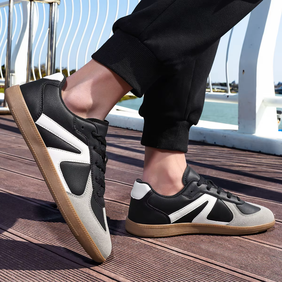 ELUVA – chaussures en cuir PU pour hommes, unisexes, de haute qualité, respirantes, plates, à lacets, confortables, semelle souple, antidérapantes, chaussures de skateboard décontractées pour hommes