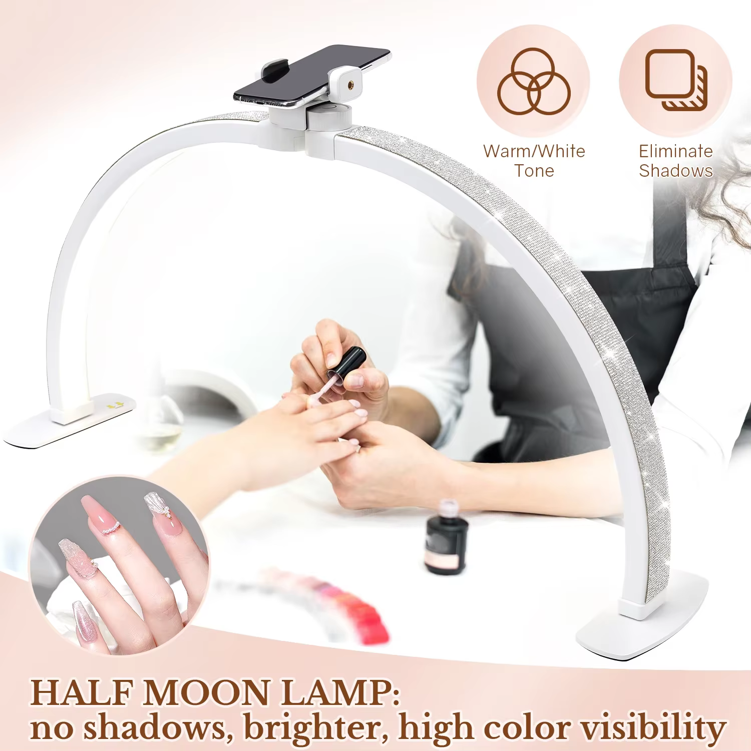 3000-6000K demi-lune lampe de Table à ongles pour le travail des cils pliable LED croissant manucure bureau lumière arc Salon de beauté éclairage de remplissage