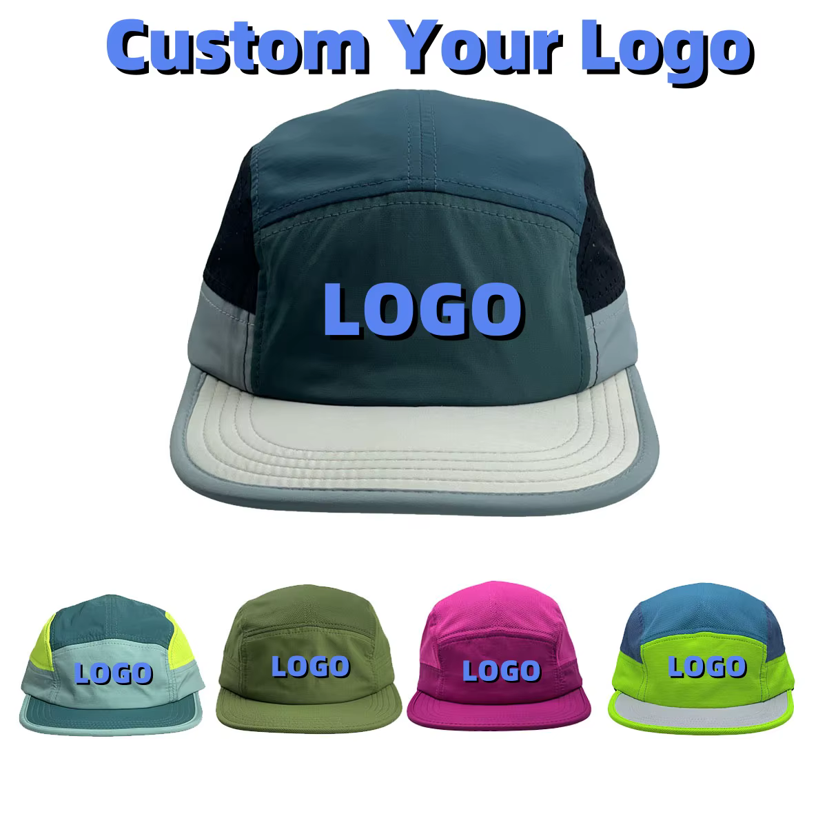 Casquettes de Baseball fluorescentes avec Logo personnalisé pour hommes et femmes, à bord plat à séchage rapide, à 5 panneaux, réglables, Hip Hop, Skateboard