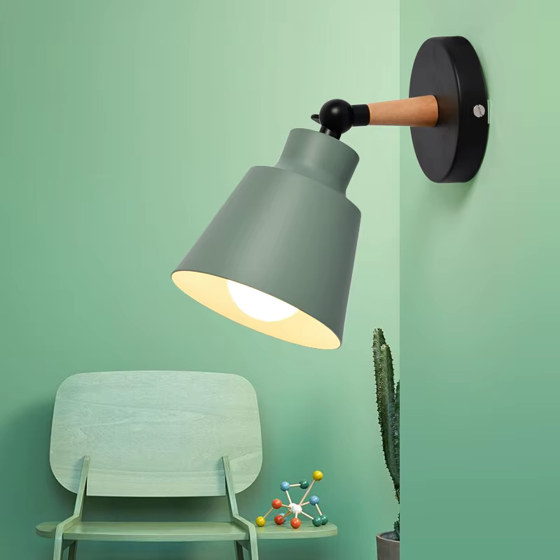 Nordique en bois massif chambre applique moderne minimaliste Macaron mur LED lampe créative salon couloir chevet applique