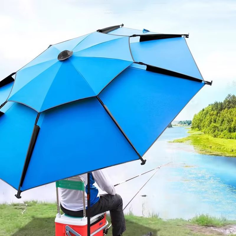Parasol de pêche Double couche, coupe-vent, étanche, support de Camping en plein air, avec insertion au sol, 2.0-2.2M