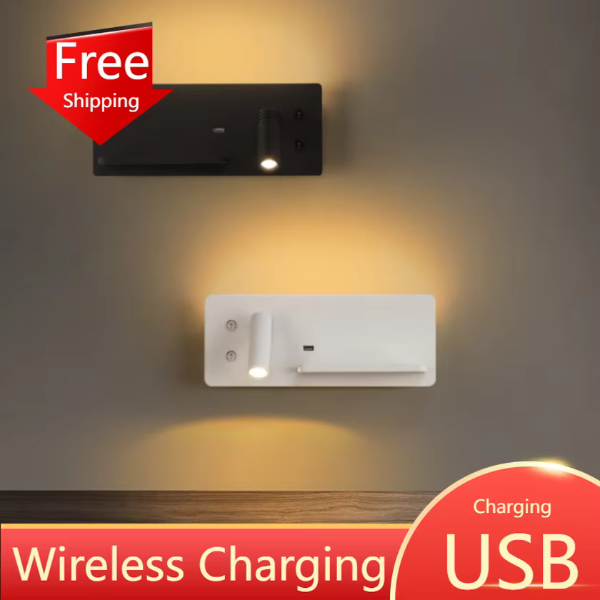 Applique murale Led moderne pour hôtel, chargeur sans fil Usb, éclairage de lecture, décoration, projecteur de fond, chambre à coucher, chevet