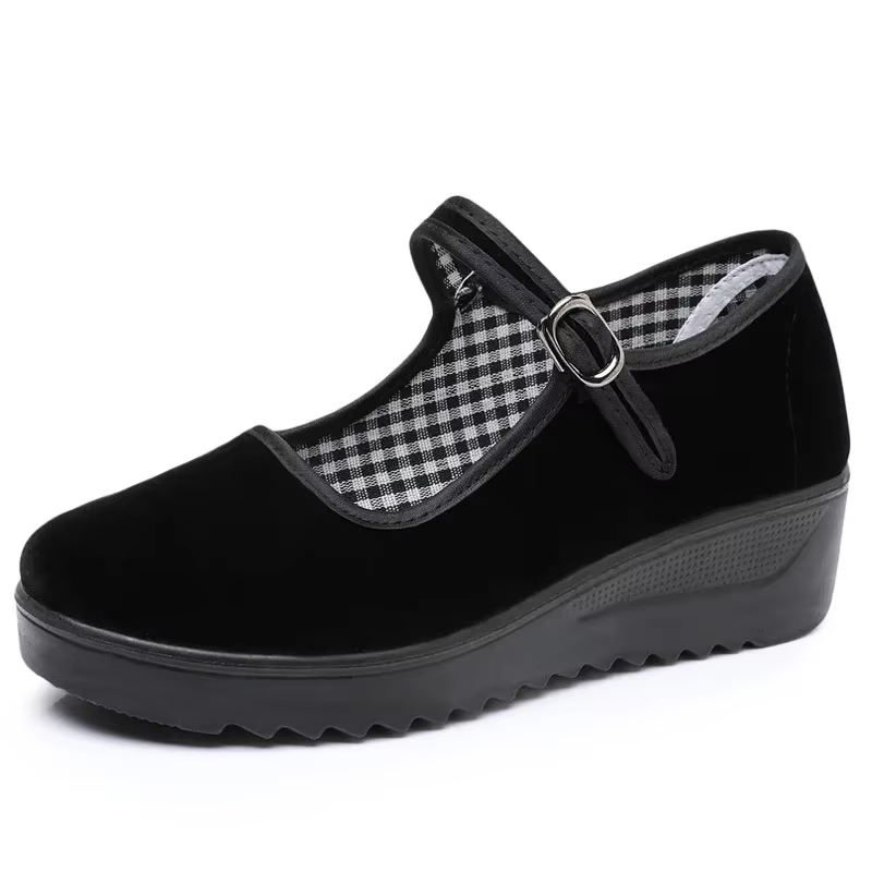 Chaussures de travail confortables à fond épais pour femmes, chaussures en coton de Style pékin, antidérapantes, chaussures de travail d'hôtel à bout rond, usage quotidien