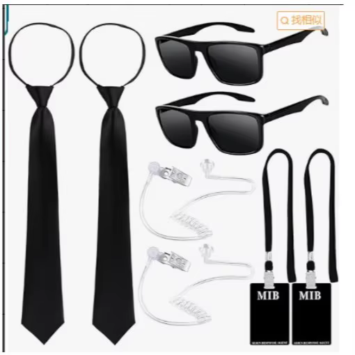Ensemble d'accessoires pour Agent spécial, chapeau, lunettes de soleil, cravate, faux écouteurs, espion, vêtements noirs, accessoires de Cosplay pour hommes, accessoire d'halloween