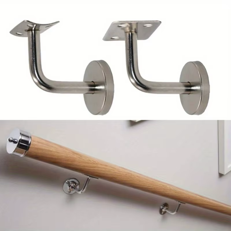 Supports de main courante d'escalier, 2 pièces, Support mural en acier inoxydable, Balustrade argentée pour outils de quincaillerie pour hôtels ménagers
