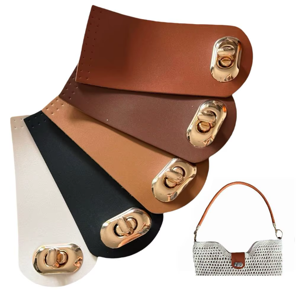 Boucle de sac en cuir 5.5x12cm, boutons à loquet, couture faite à la main, couverture rabattable, accessoires de sac de remplacement en cuir véritable, pièces de sac à breloques