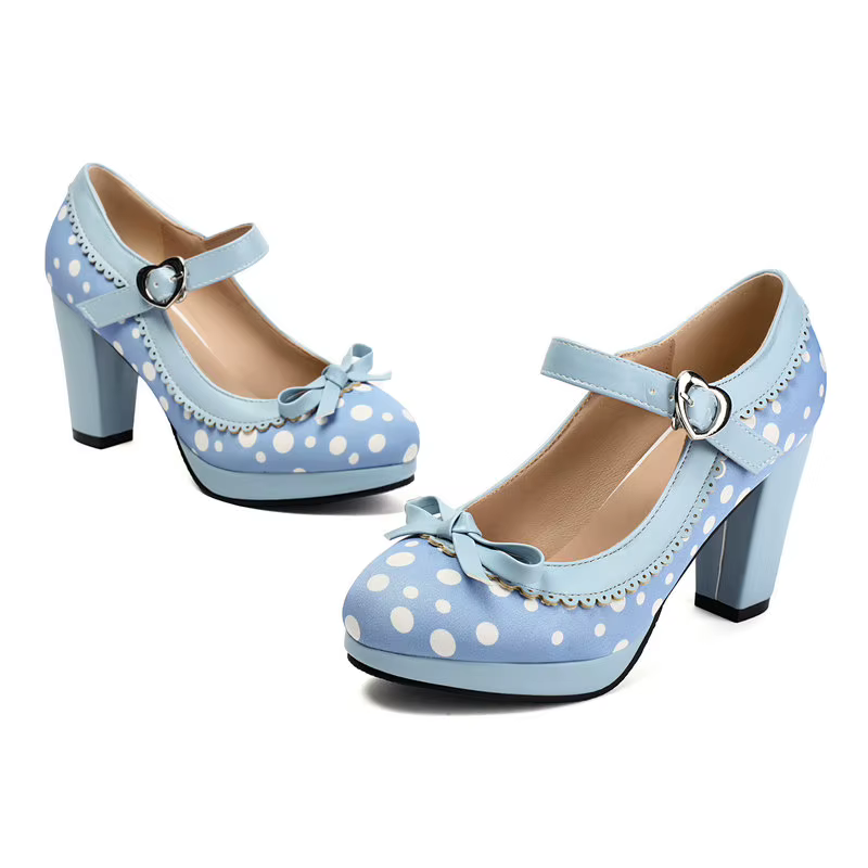 Grande taille 47 48 46 femmes chaussures à pois fleur imprimé bout fermé printemps automne pompes bloc talons hauts plate-forme Mary Janes pompes