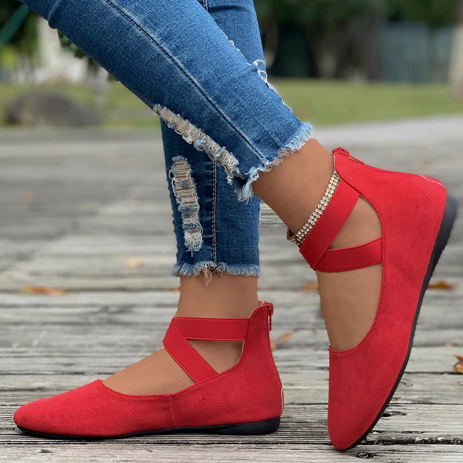Chaussures plates floquées creuses pour femmes