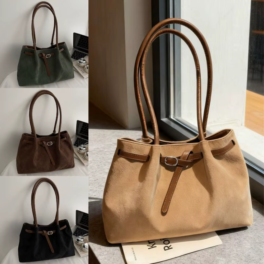 Sac à bandoulière élégant en daim, grande capacité, couleur unie, disponible en 4 couleurs, sac fourre-tout rétro pour les déplacements, l'école, les voyages ou le travail