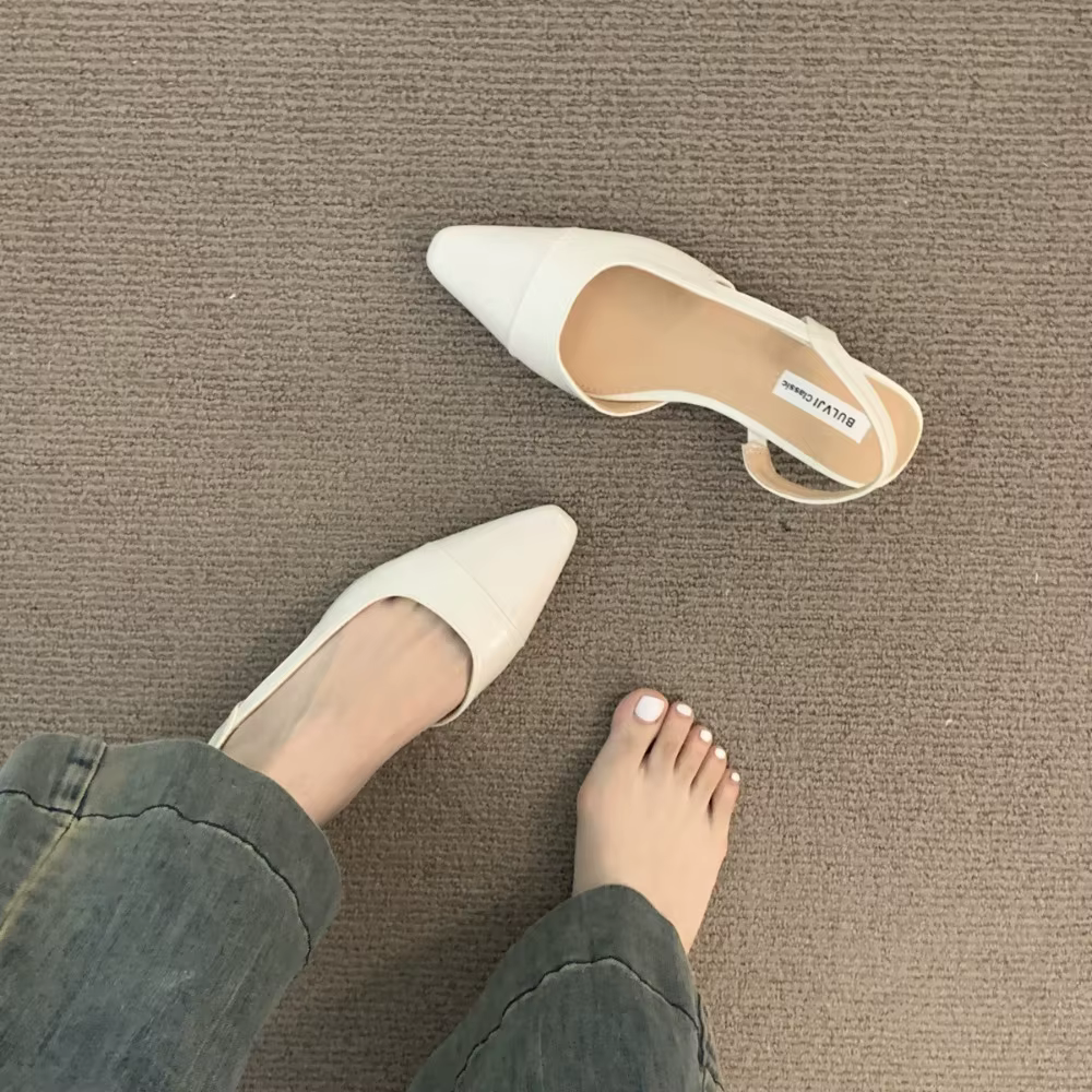 Sandales Baotou à talon bas couleur nude pour femme