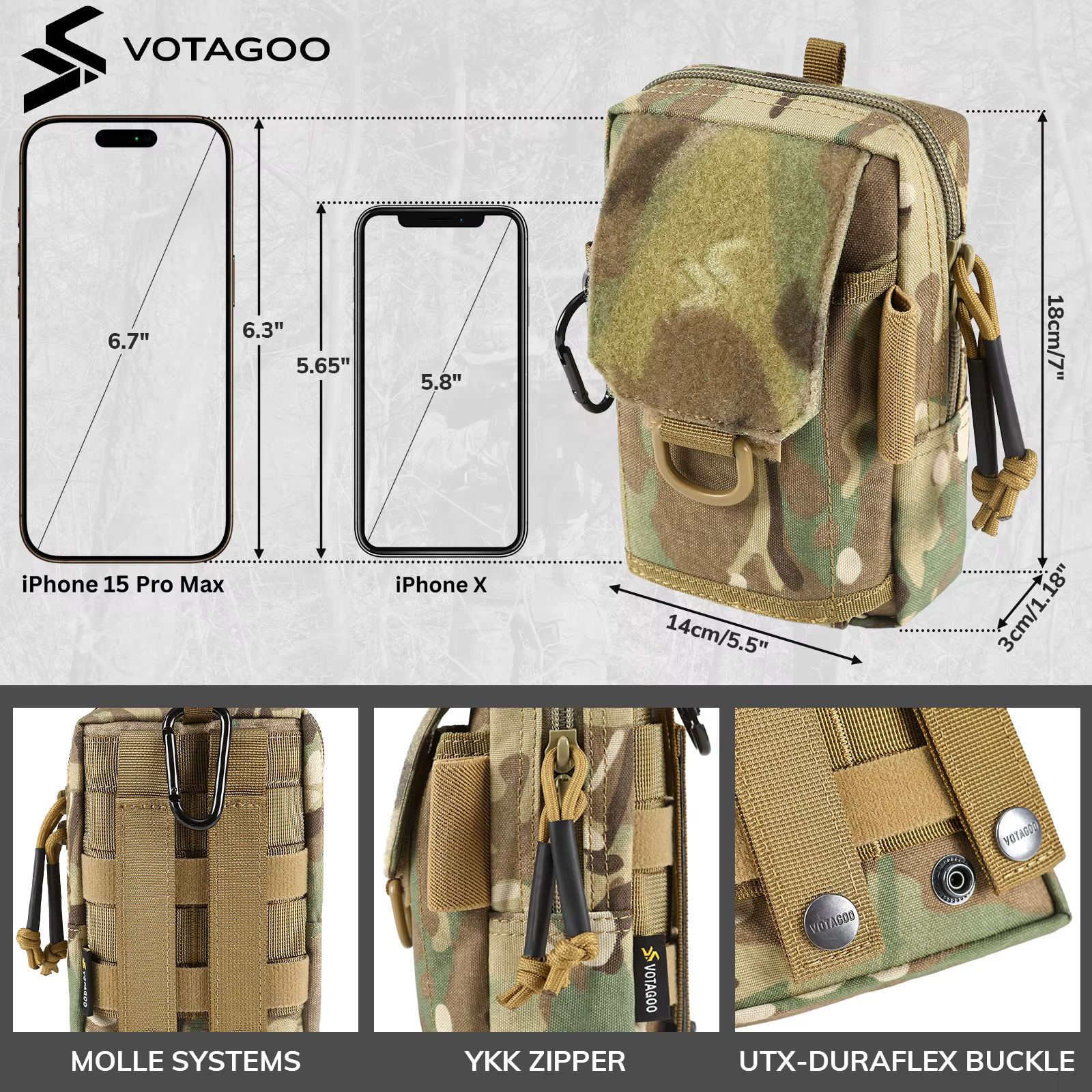 Pochette tactique EDC VOTAGOO, accessoires Molle, pochette à attacher à la bandoulière pour homme, sac à outils d'extérieur, organiseur de gadgets utilitaires