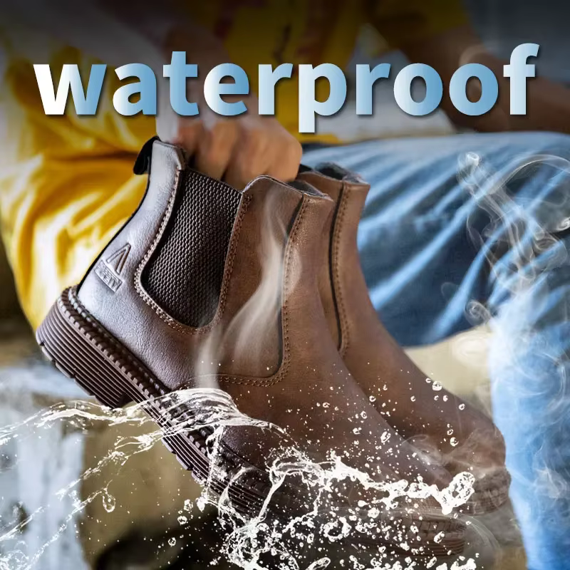 Chaussures de sécurité imperméables pour hommes Chelsea bottes en cuir à tête en acier