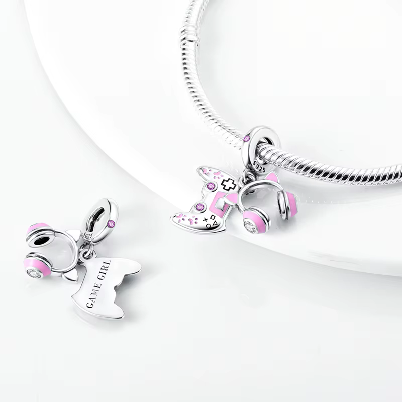Breloques roses originales en argent Sterling 925