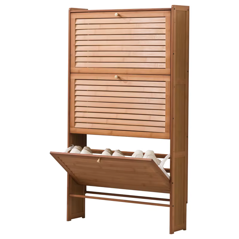Armoire à chaussures à portes à persiennes en bambou, armoire à chaussures ultra-mince multi-niveaux, armoire à chaussures étroite en bambou, étagère à chaussures murale