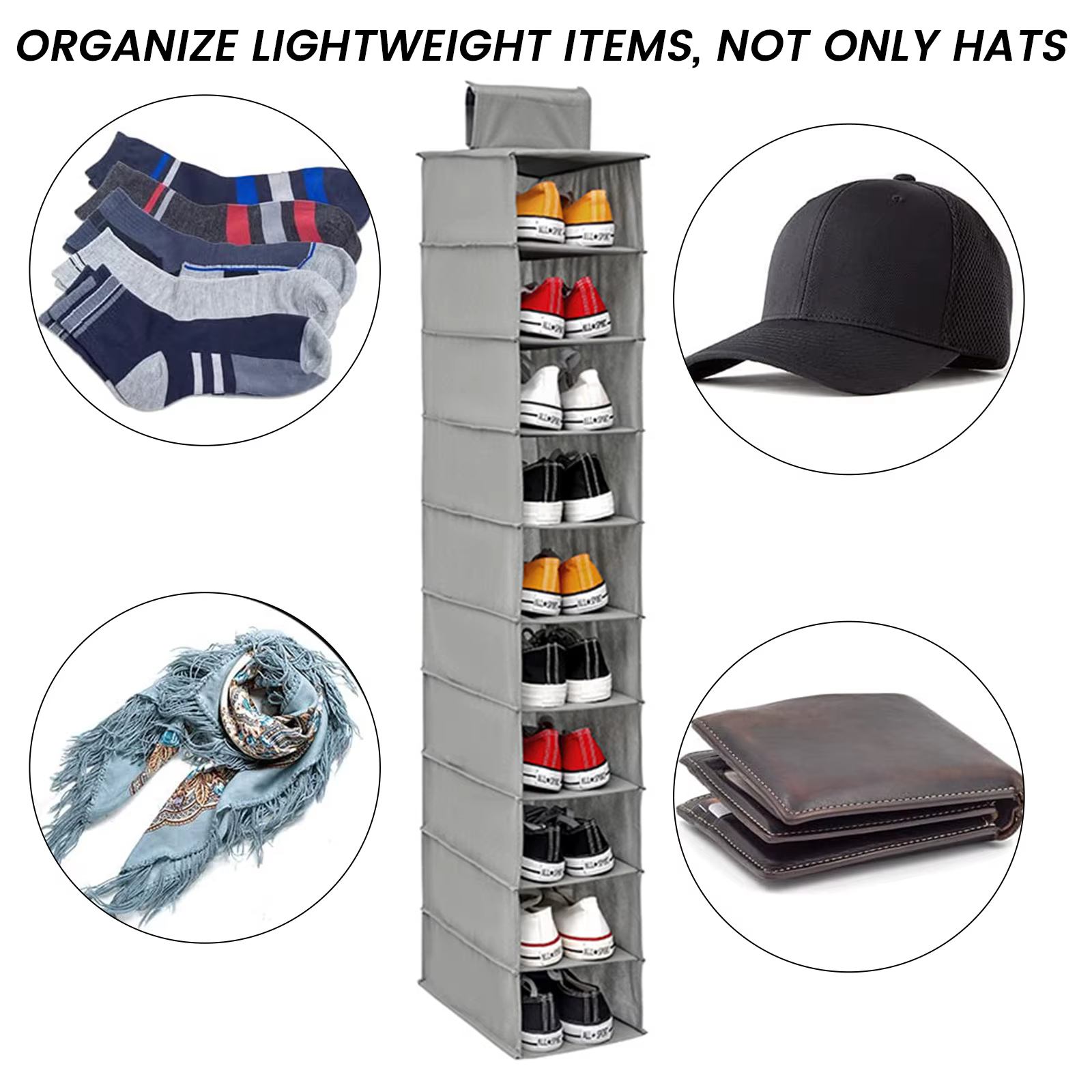 Organisateur de chaussures suspendu, étagère de rangement de chaussures Non tissée, étagère à chaussures suspendue pliable à 10 couches, gain de place pour placard de chambre à coucher à domicile