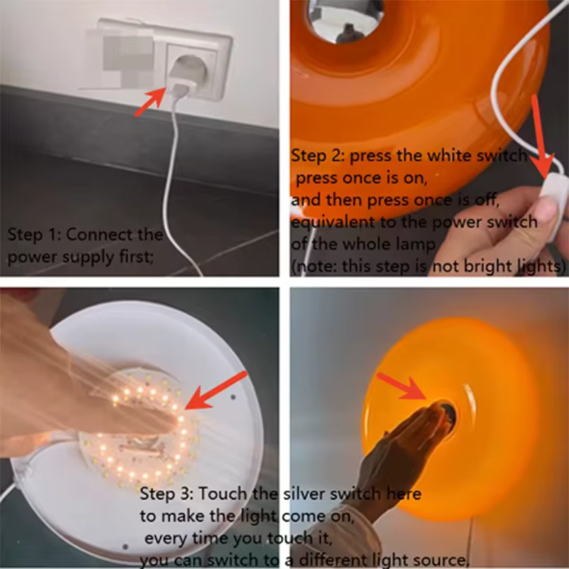 Vintage luxe beignet verre applique Bauhaus orange USB prise chevet bureau d'étude bureau LED lumière ambiante interrupteur tactile tri couleur