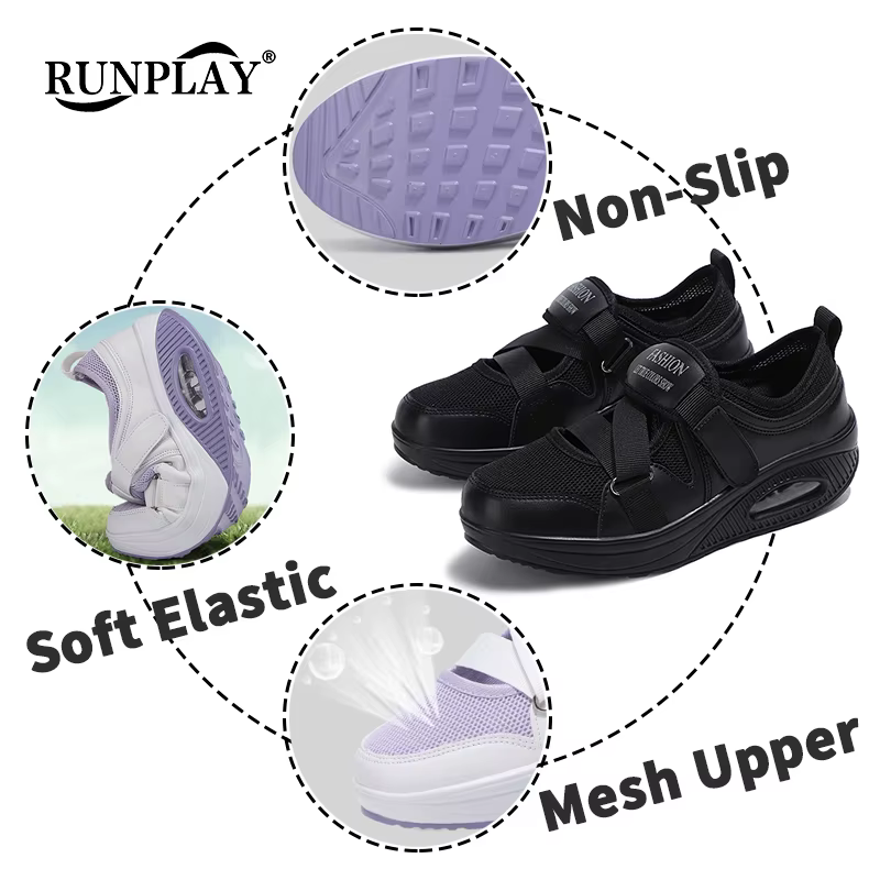 Chaussures de Tennis respirantes pour femmes, baskets à coussin d'air avec boucle à crochet, semelle antidérapante, pour augmenter la hauteur, pour la marche en plein Air, la gymnastique