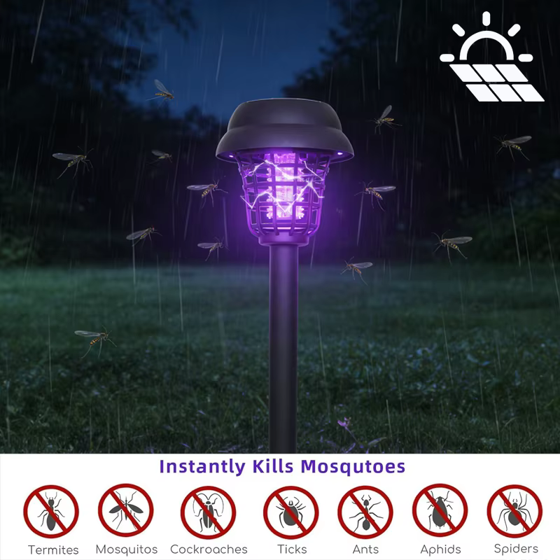 Lampe anti-moustiques solaire étanche 2 en 1 : éclairage et répulsif pour l'intérieur, l'extérieur, le jardin, la terrasse, la cour, le camping