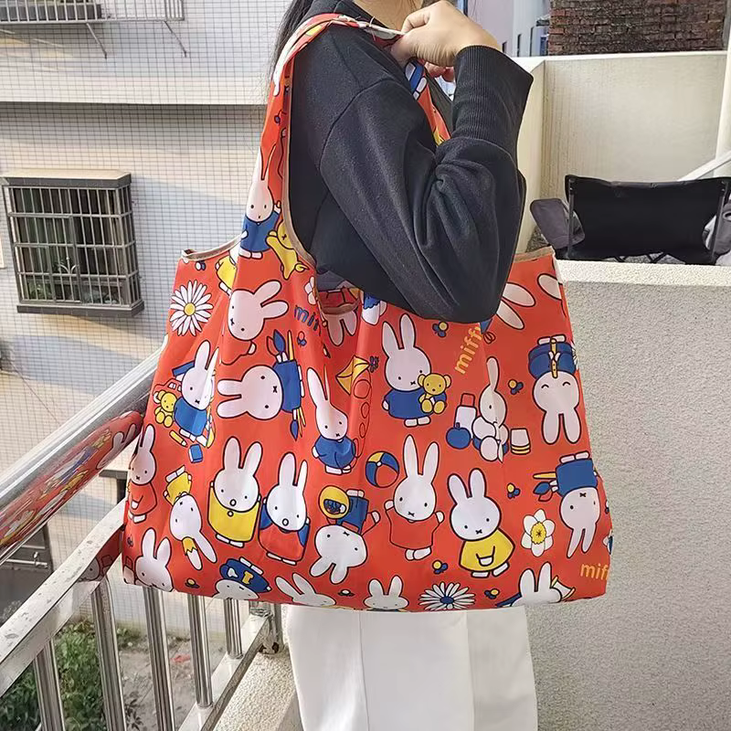 Sac de courses pliable Miffy écologique, grande capacité, en nylon imperméable, sac fourre-tout durable, sac de rangement pour les courses et les voyages, cadeaux